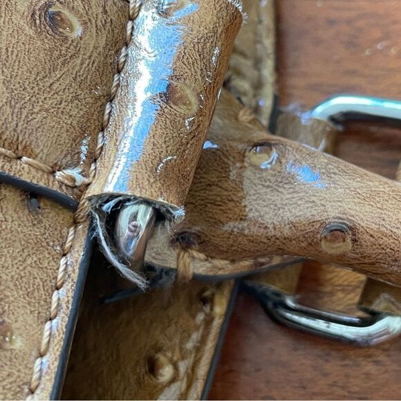 Vintage Y2K Guess Ostrich Pebbled Faux Leather Handbag Purse Tan - Picture 7 of 15